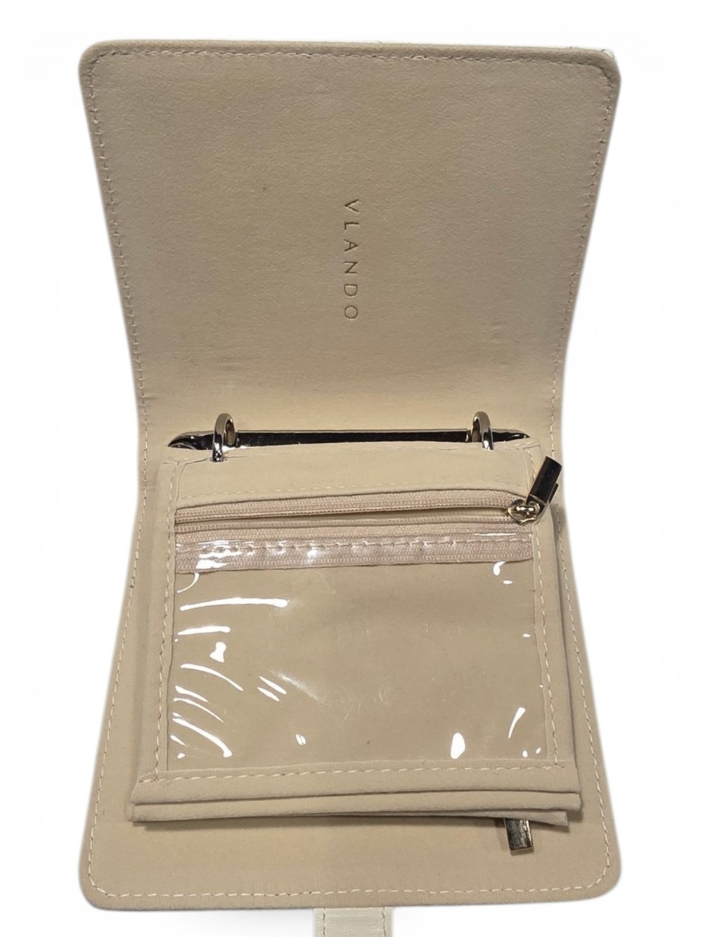 Vlando Travel Jewelry Organizer Case | Quilted Cream Faux Leather | Velvet Lined - Picture 5 of 11